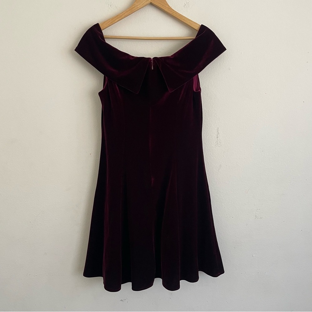 Xscape Velvet Wine Off-Shoulder Mini Dress - Picture 4 of 8